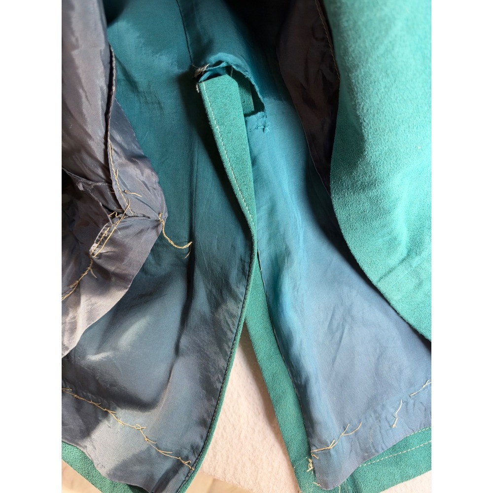 Vintage Teal Faux Suede Skirt Suit Set Blazer & Midi Skirt Green 2 Piece - Picture 16 of 16